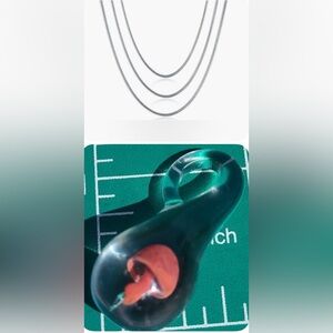 NWOT Necklace Red Mushroom 🍄 handblown glass w 18” .925 Sterling Silverpl. chain